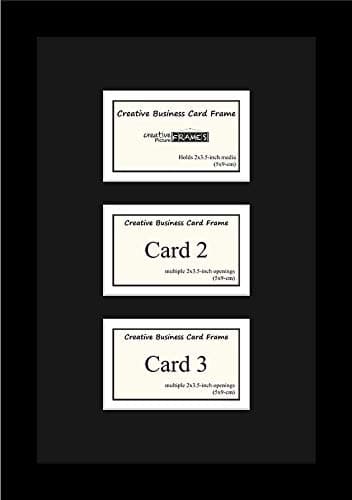 Creative Picture Frames 3-2" x 3.5" Triple Opening Black Business Card Frame with 8" x 12" Double Black-White Mat, Frame, Easel and Installed Wall Hanger