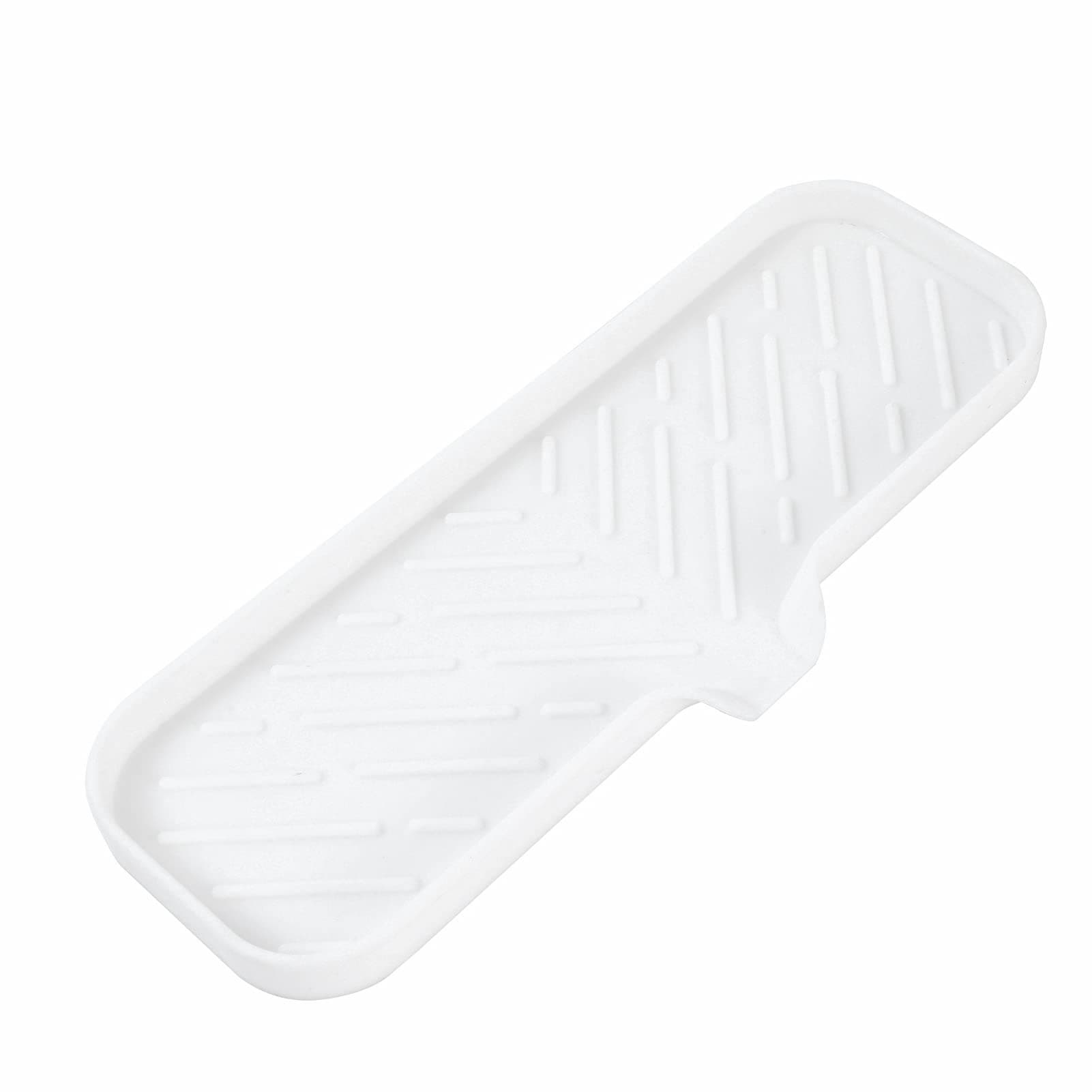 MicoYang Silicone Soap Dish with Drain Spout — Self-Draining Double Sink Organizer Tray for Kitchen & Bathroom, Dispensers, Sponges & Soap Holder, Non-Slip & Dishwasher Safe, White (Large, 12"×4")