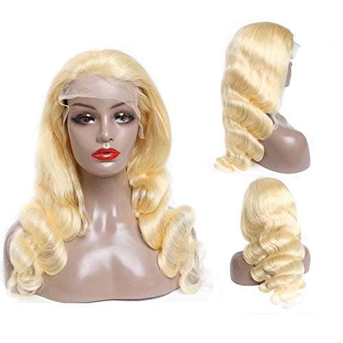 Forawme Pre plucked Virgin Human Hair Brazillian Body Wave Frontal Lace Wigs 130% Density 613 Blonde Soft Remy Glueless Human Hair Wigs 13X4 Deep Space Lace 16 Inch