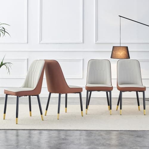 YUN.DREAM Dining Chairs Set of 4,White Leather Dining Chairs,Kitchen Chairs Upholstered,Modern Dining Room Chairs with Gold Metal Legs Frame for Restaurant,Kitchen and Dining Room