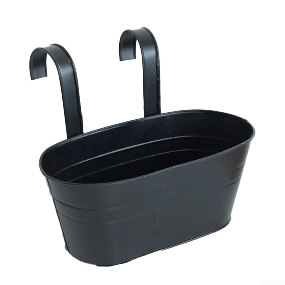 Metal Flower Pot with Attractive Design and Removable Hook Great for Planting on Balconies and Enhancing Outdoor Spaces (Black)