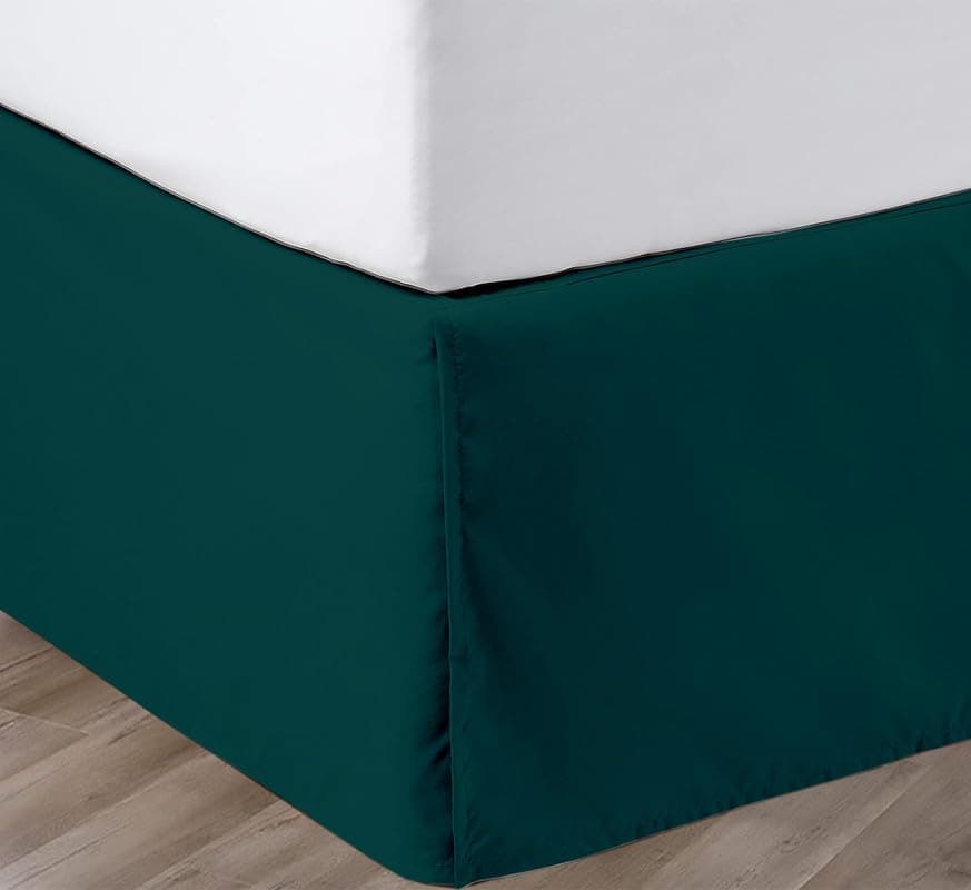 AMV Linen Premium Queen Size Bedskirt 600 Thread Count Organic Cotton Bed Skirt Queen Size 11" Drop Length, Tailored Fit, Elegant Pleated Style (Teal, Solid)
