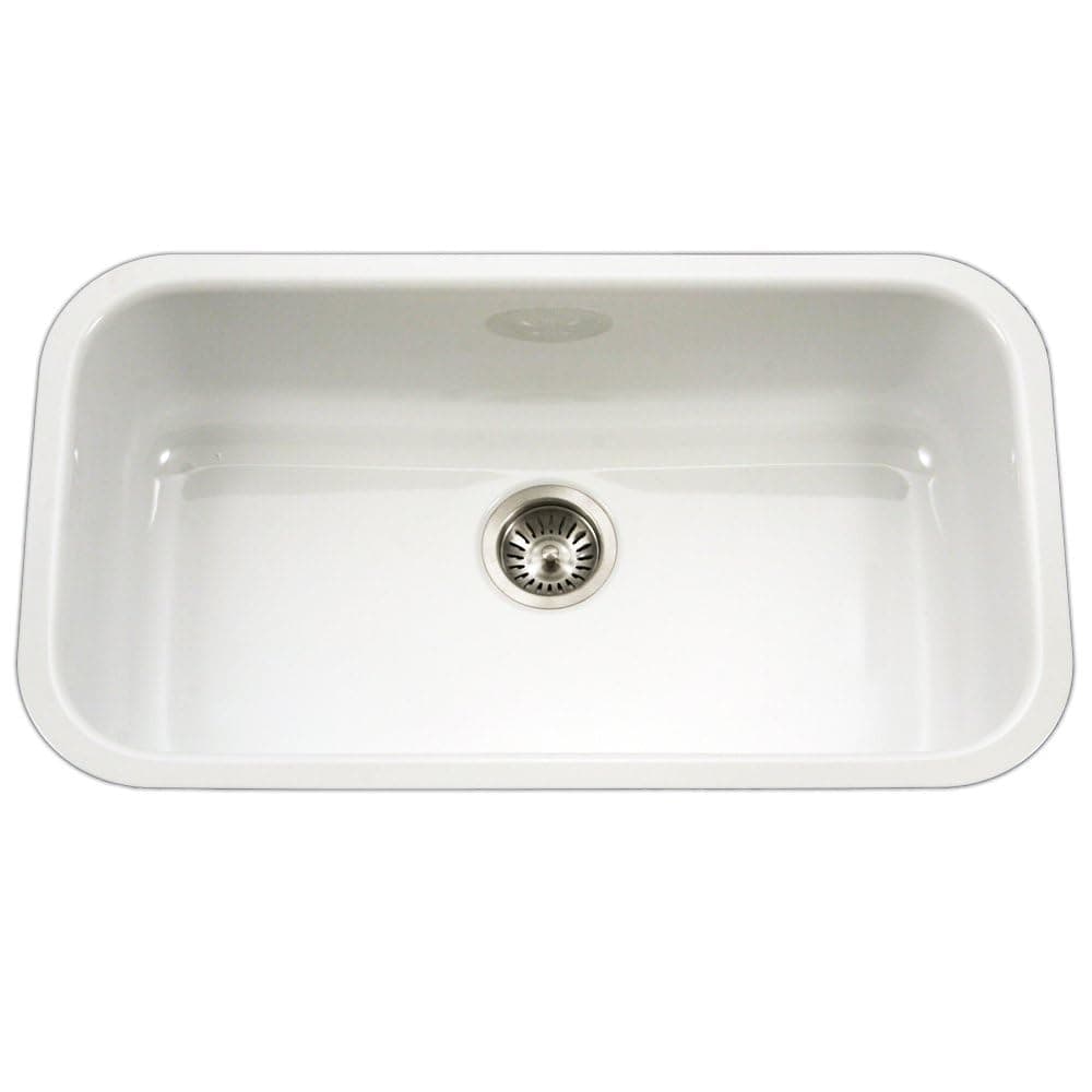 Houzer PCG-3600 WH Porcela Series Porcelain Enamel Steel Undermount Single Bowl Kitchen Sink, Large, White