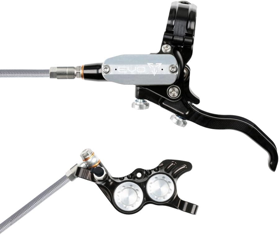 Hope EVO GR4 4-Piston Hydraulic Disc Brake & Lever Set - Left Hand, Post Mount, Braided Hose, Aluminum Construction, High Power, Smooth Modulation