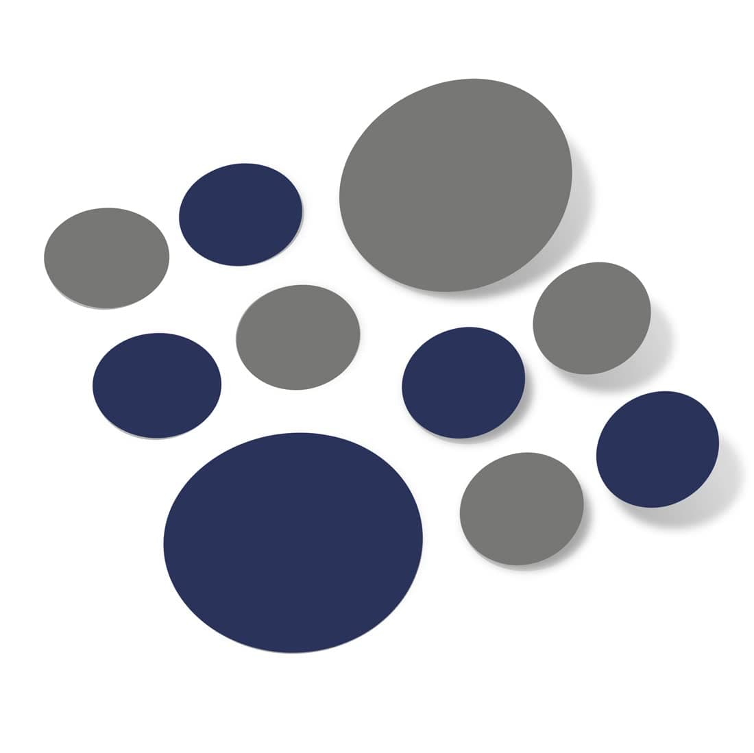 Set of 30 - Navy Blue/Grey Circles Polka Dots Vinyl Wall Graphic Decals Stickers