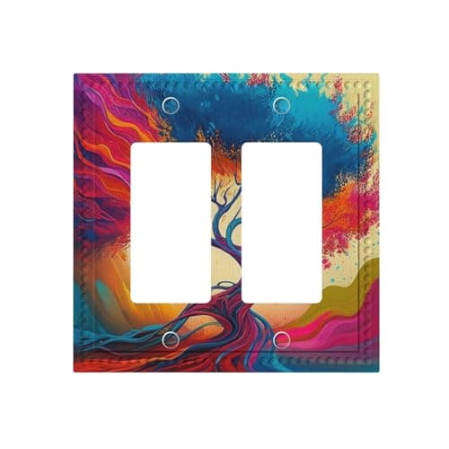 PPZCXWP Colorido árbol de la vida abstracto doble cubierta de pared placa de pared 2 bandas, placa de interruptor decorativa, placa frontal eléctrica, cubierta de interruptor de luz GFCI para