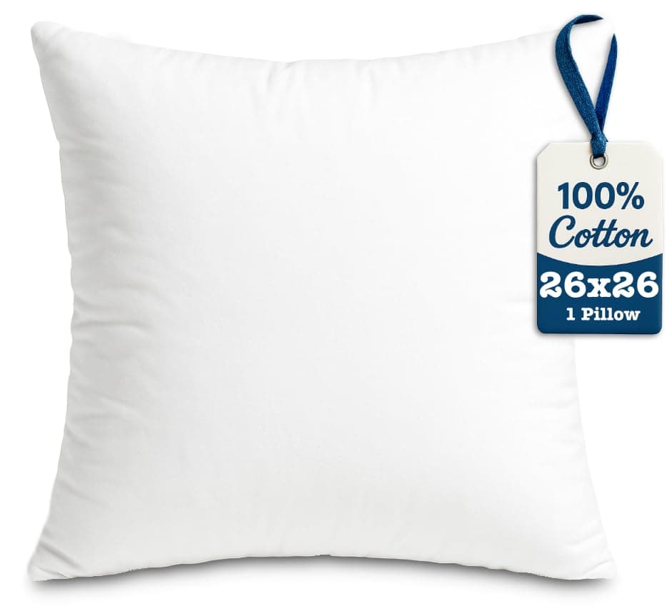 Foamily Throw Pillow Inserts 100% Cotton 26x26 Pillow Inserts for Decorative Pillows for Couch and Bed Indoor Cotton Pillow Stuffing