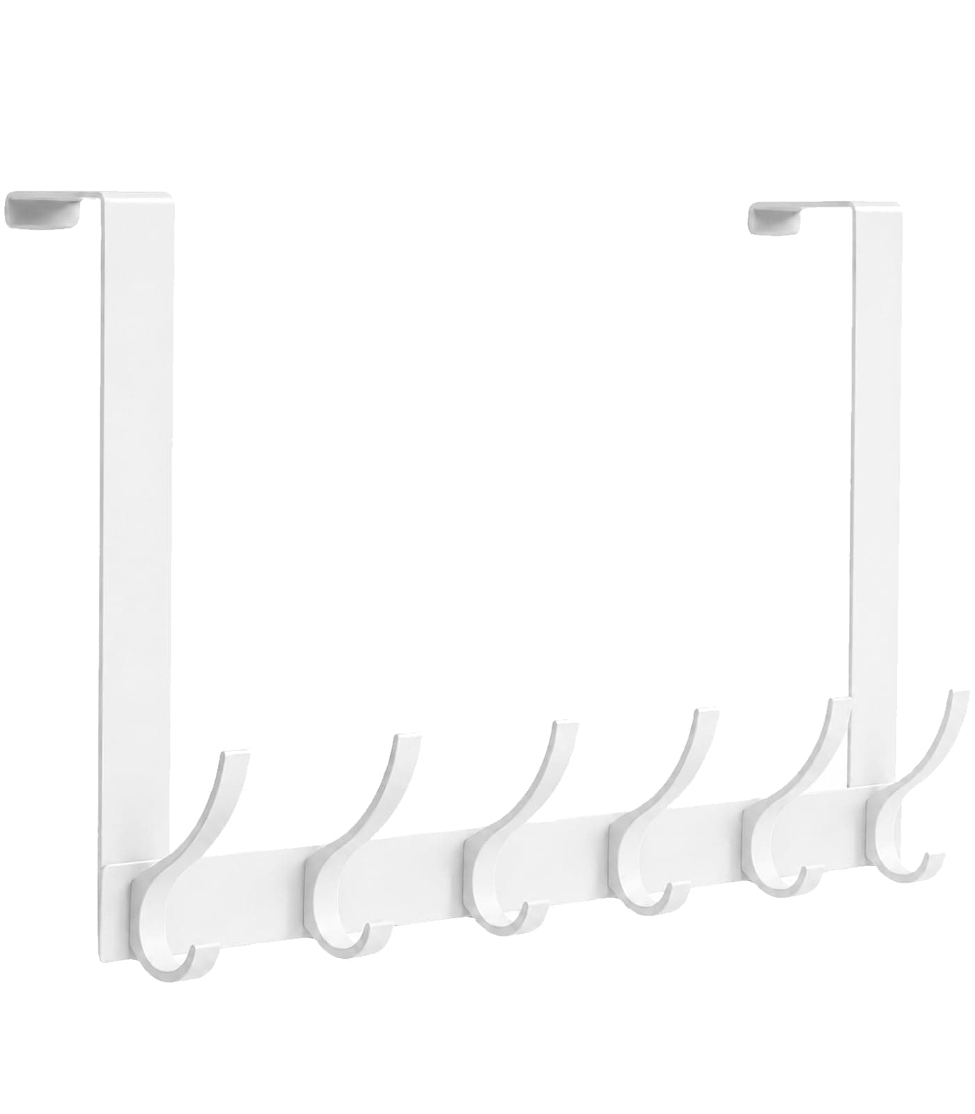 Peasulin Over The Door Hooks, Sturdy Door Hanger, Large Over The Door Towel Rack with 12 Hooks, Heavy Duty Easy to Install, for Bathroom, Bedroom,Kitchen,Hanging Towels, Coats (White, Long 1 Pack)