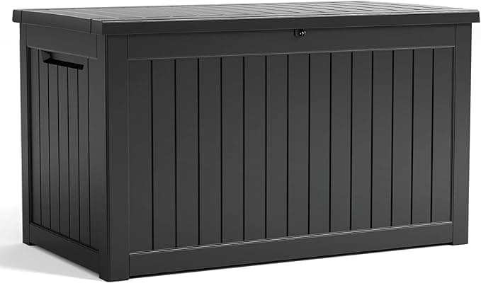 XXL 230 Gallon Large Resin Deck Box, Outdoor Lockable Storage Box for Patio Cushions Storage Furniture, Pool Supplies, Garden Tools, Weatherproof and UV Resistant- Black