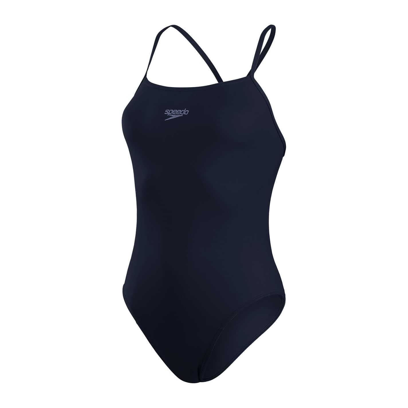Speedo Women's Eco Endurance+ Thin Strap One Piece Swimsuit | Athletic Fit | Classic Design| Recycled Fabric | Chlorine Resistant | Extra Flexibility Swimwear, True Navy, 36