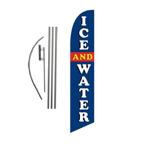 Ice and Water Market Advertising Feather Banner Swooper Flag Sign with Flag Pole Kit and Ground Stake