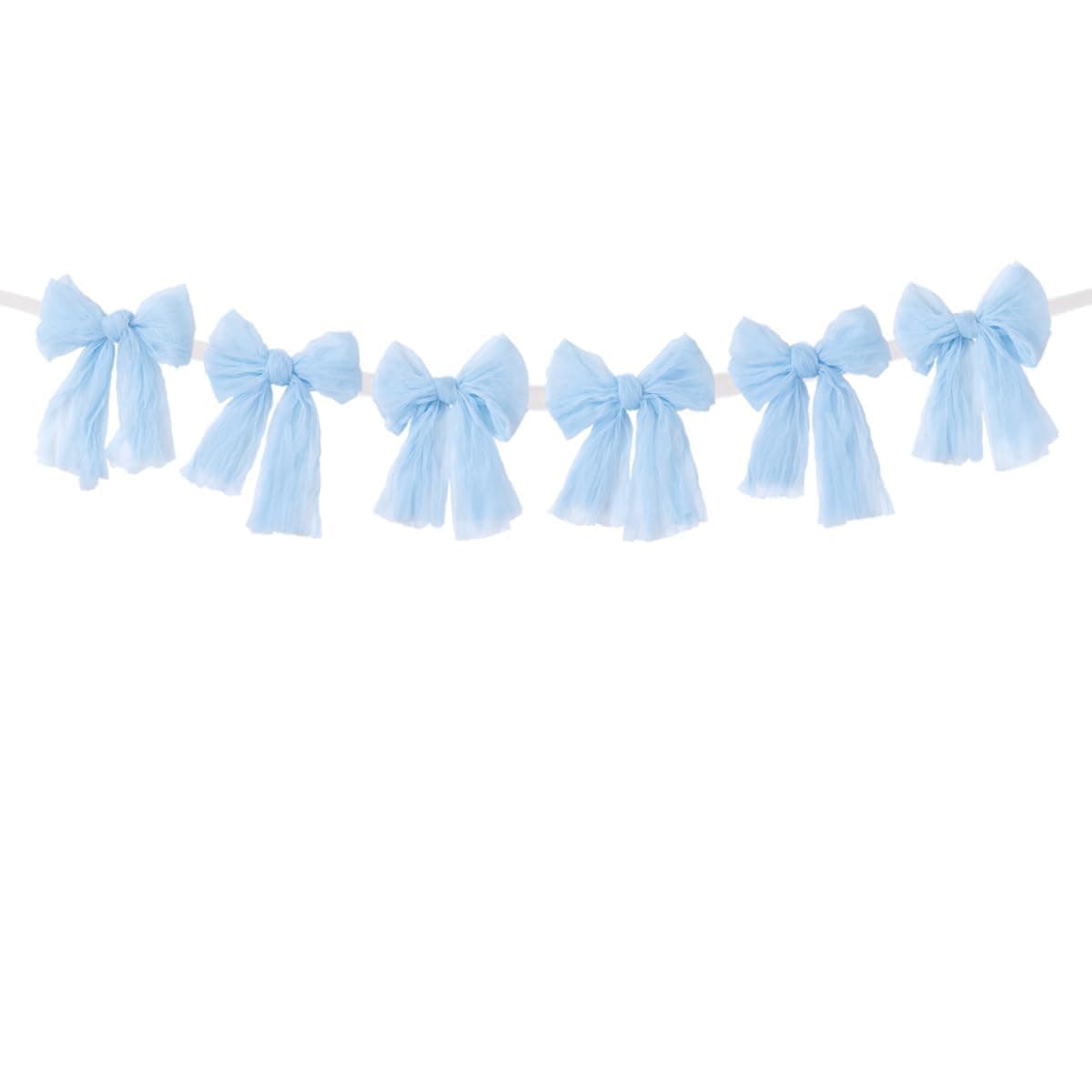 MLMC Baby Blue Bow Garland Banner Handmade Cheesecloth Bow Wreath Party Hanging Decorations for Baby Shower Birthday Wedding Gender Reveal Party Decor