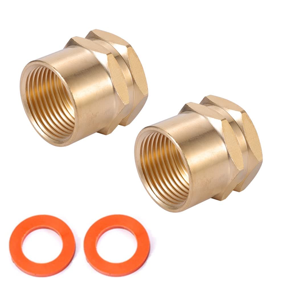 Kbrotech Brass Garden Hose Adapter, 3/4”GHT Female x 3/4”NPT Female Connector,GHT to NPT Adapter Brass Fitting,Brass Garden Hose to Pipe Fittings Connect 2pcs