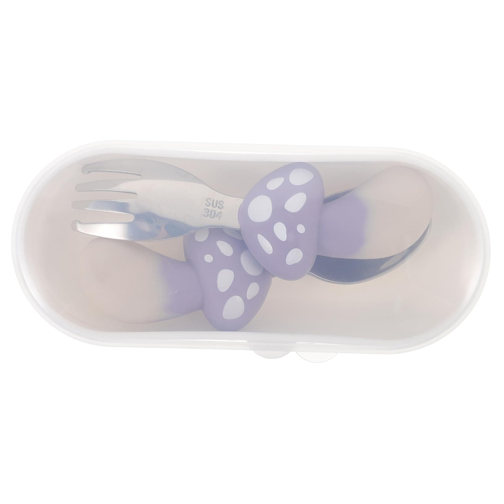 PERSELOSO Adorable Mushroom Design Boy Girl Silverware Set Silicone Handle Short Handle Fork Spoon for Boy Girl and Toddlers