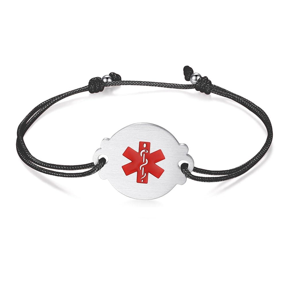 LinnaLove Medical Alert Bracelet for Women Adjustable Handmade Cord Medical ID Bracelets with Personalized Engraved-WARFARIN-Black
