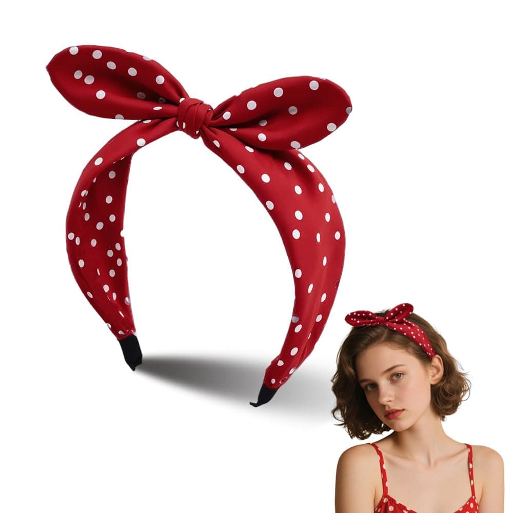 Yreamont Womens Polka Dot Headband with Bow Head Band for Women Red Knot Headband Headbands for Women Hair Bands for Women's Hair Womens Bow Hairband for Girls Christmas Halloween Accessories