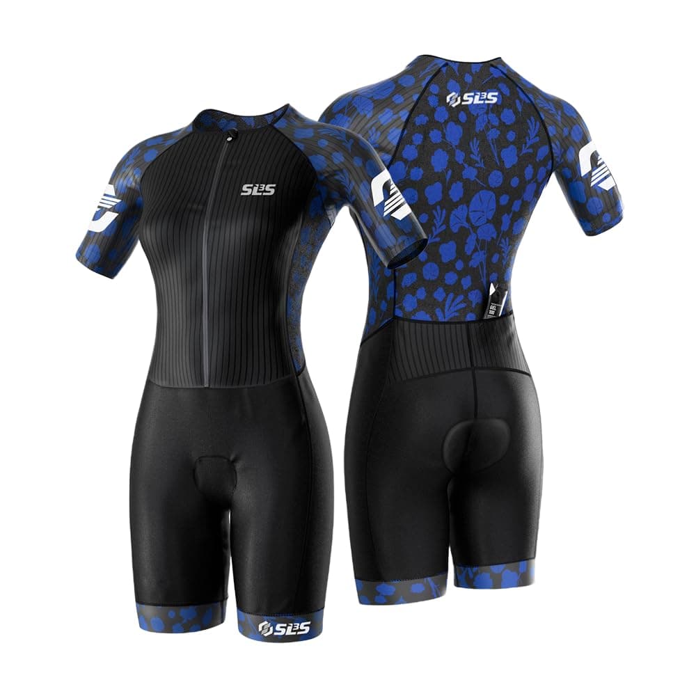 SLS3 Triathlon Suits Women Elite Aero Sleeved Tri Suit Women, Trisuit, Quick-Dry, Italian Chamois, Ready for Any Distance (Storm Blue, X-Small)