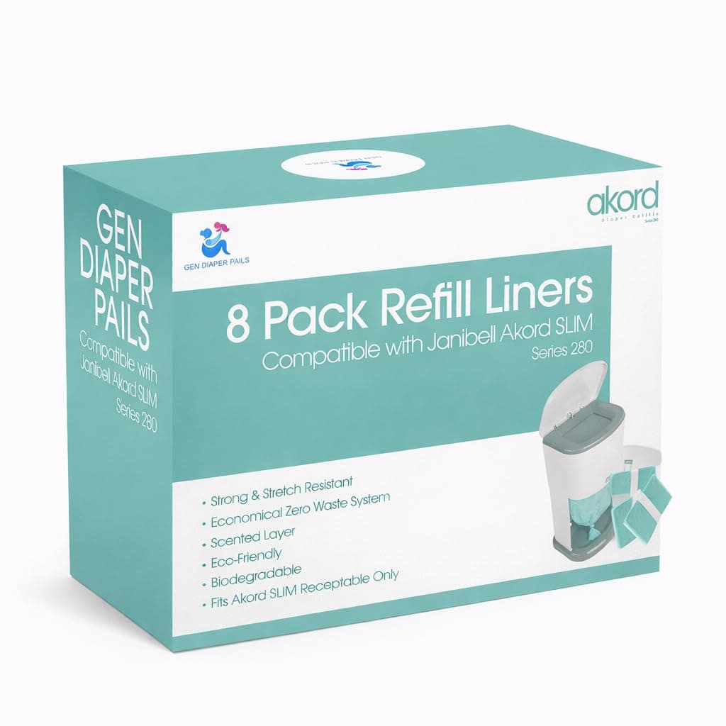 Adult Diaper Liner Refills Compatible with Janibell Akord 280 Slim 8 Pack for 2860 Diapers (Extra 10% Length & 30% Thickness) Incontinence Disposal System Plant Scent to Eliminate Waste/Odor Resistant