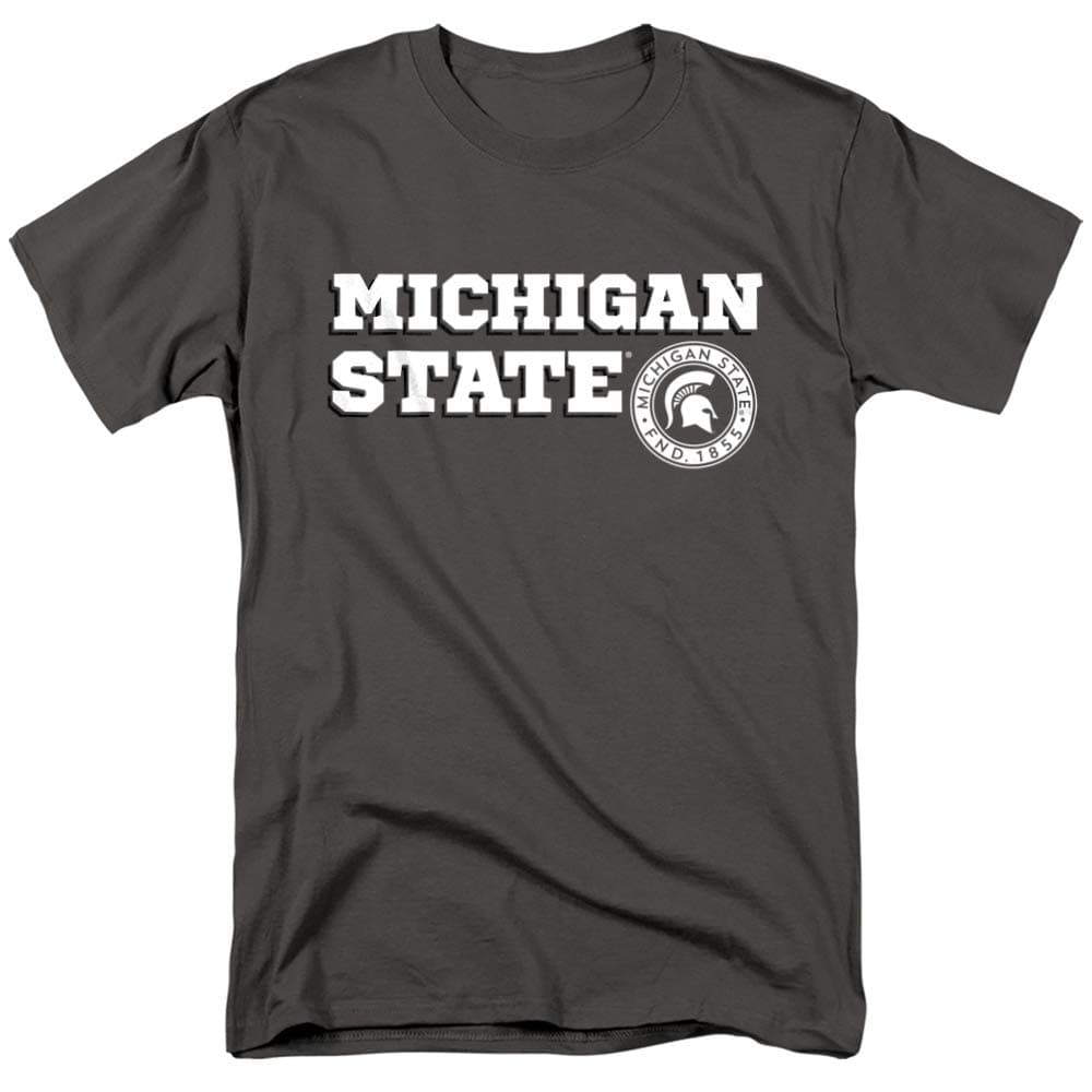 MSU Spartans Michigan State Block Text Unisex Adult T-Shirt, Charcoal, Large