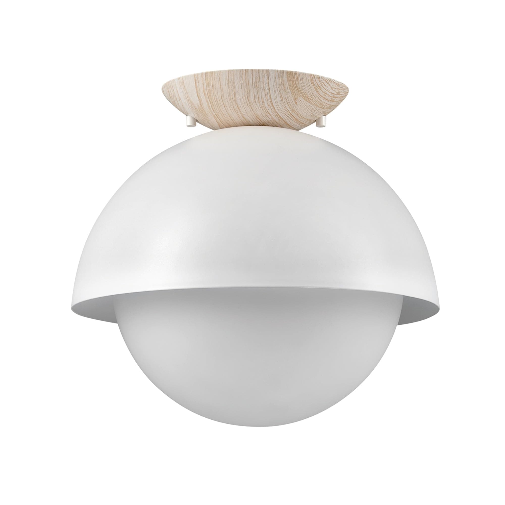 Globe Electric 60316 1-Light Flush Mount, Matte White, Faux Wood Accent Canopy, Frosted Glass Shade