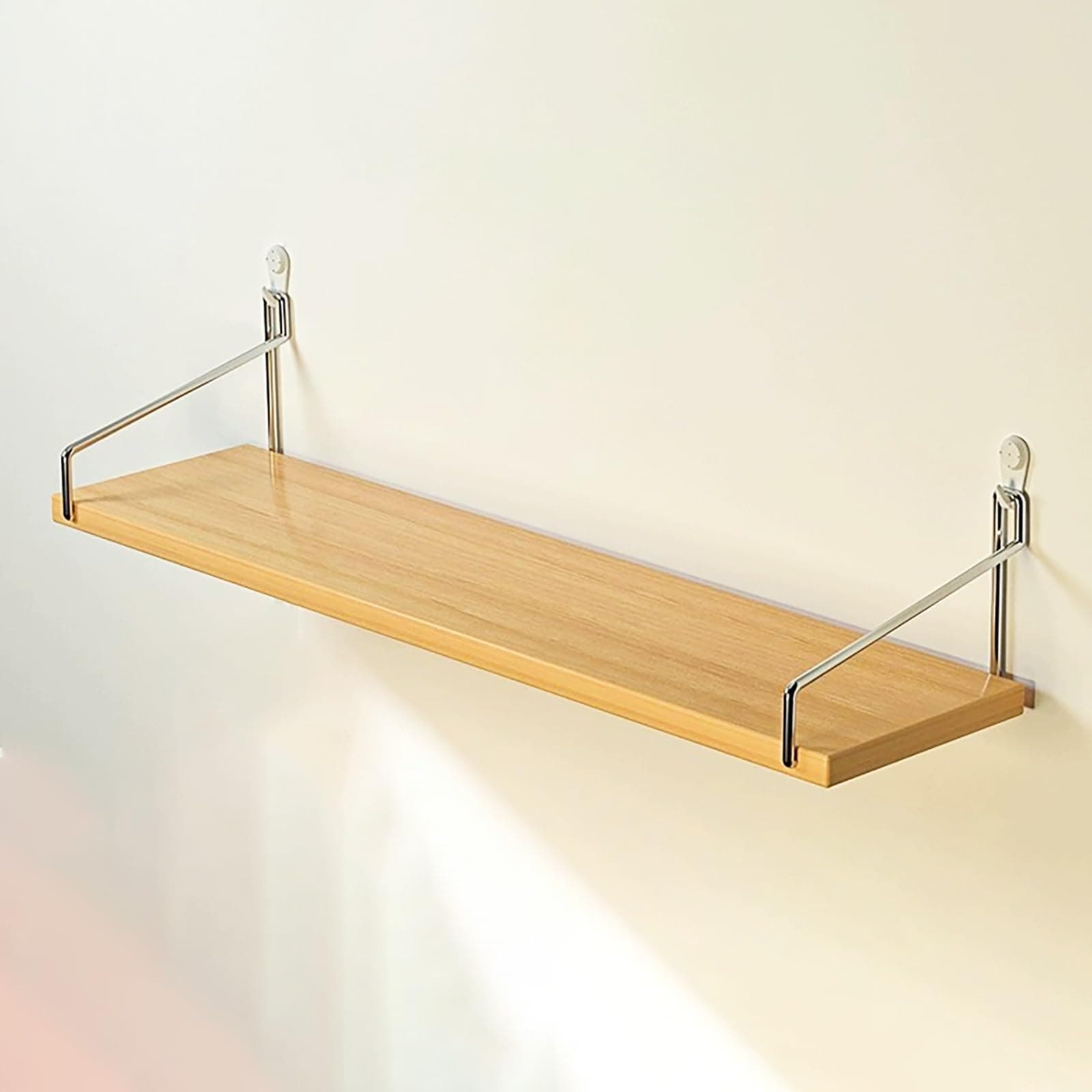Wooden Bookshelf with Metal Bracket, Dormitory Wall Organizer, No-Punch Shelf, Wood Panel Divider, No-Punch Design, Suitable for Bedroom, Living Room, Office(Natural,30 * 15cm)