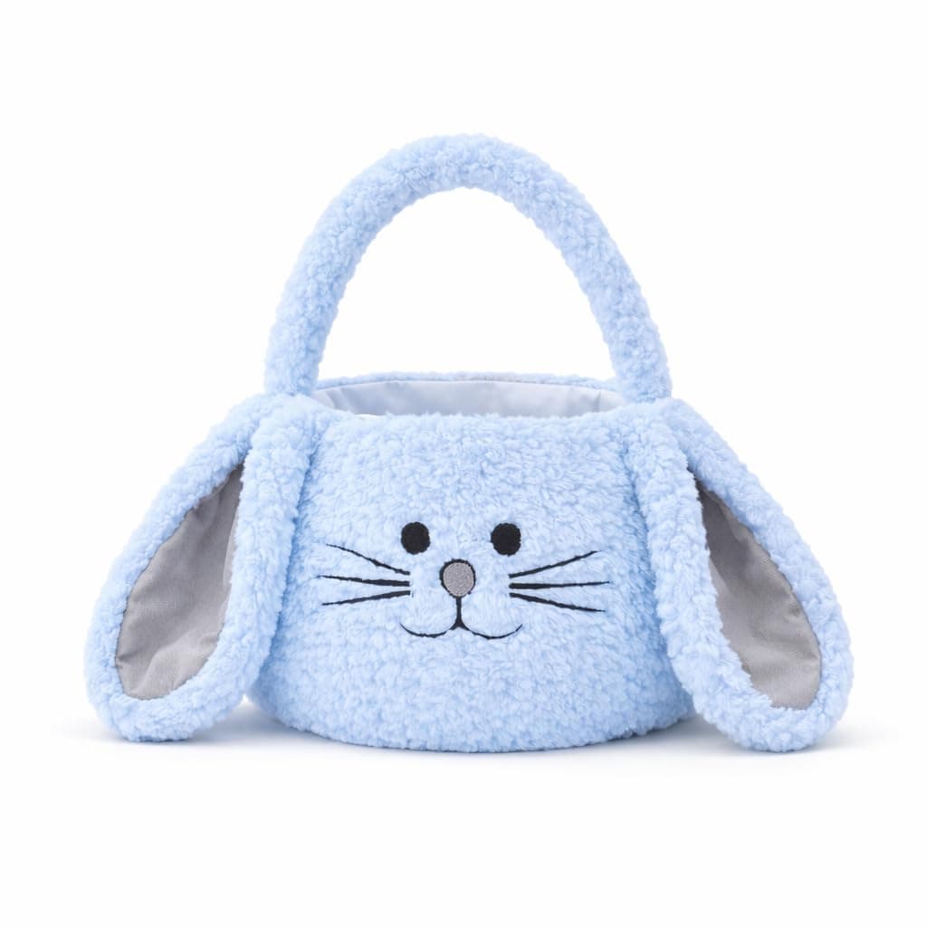 Easter Bunny Basket Cute Easter Bucket Bags with Rabbit Ears for Eggs Hunting Candy Gifts Basket Blue Pink White Easter Basket Boucle Basket (Blue)