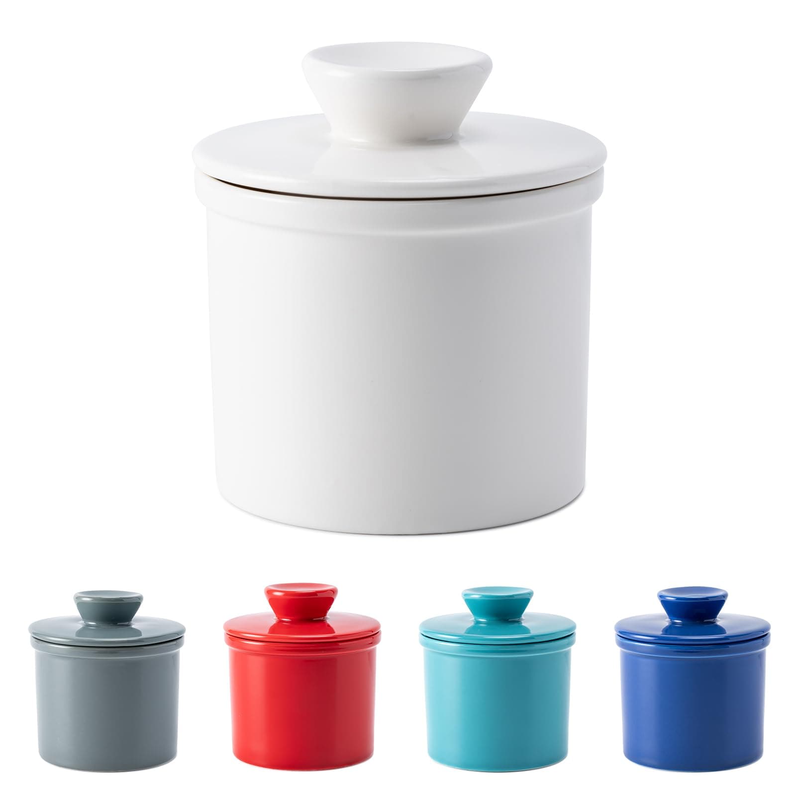 Husfunov Butter Crock with Water Line for Countertop, French Butter Dish with Lid, Ceramic Butter Keeper for Fresh Spreadable Butter, White
