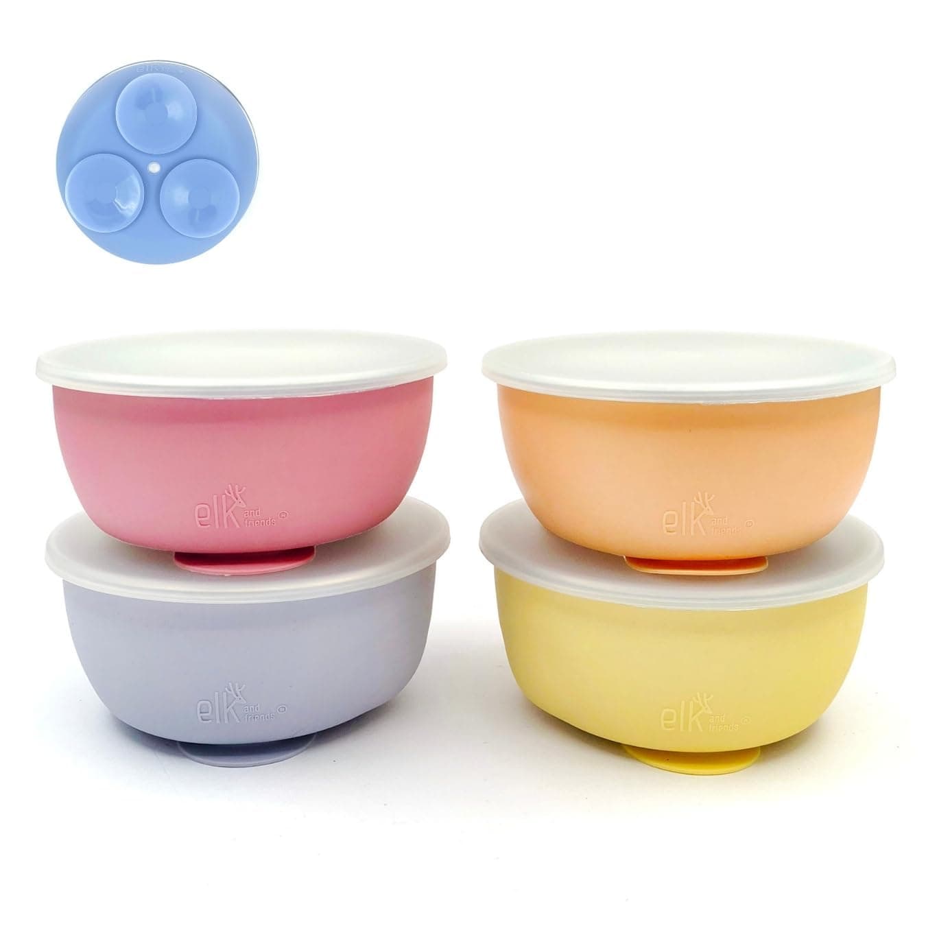 Elk and Friends Kids/Toddler Stainless Steel Suction Bowls + Lids | 4pk