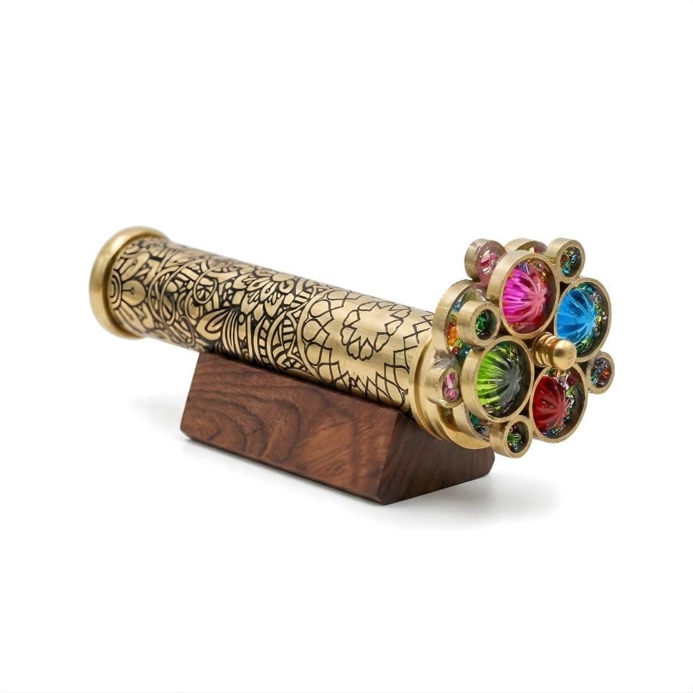 RII Handcrafted Etched Floral Pattern Lacquered Brass Kaleidoscope Includes Two Separate Turning Wheels-A Unique Gift to My Son, Grandson, Daughter. (6.5"x1")