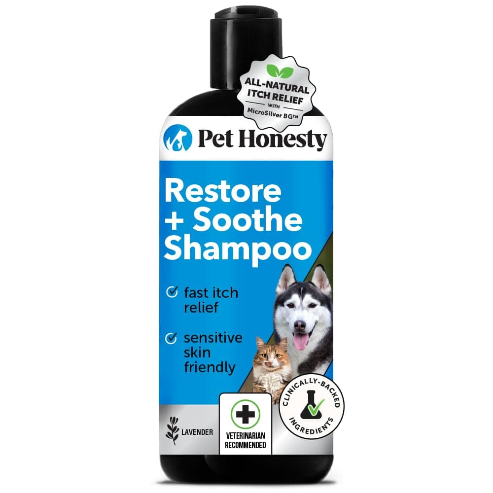 Pet Honesty Restore + Soothe Shampoo for Sensitive Skin for Dogs & Cats - Dog Skin and Coat Supplement - Soothes Itching, Irritation and Hot Spots (Lavender) - 12oz