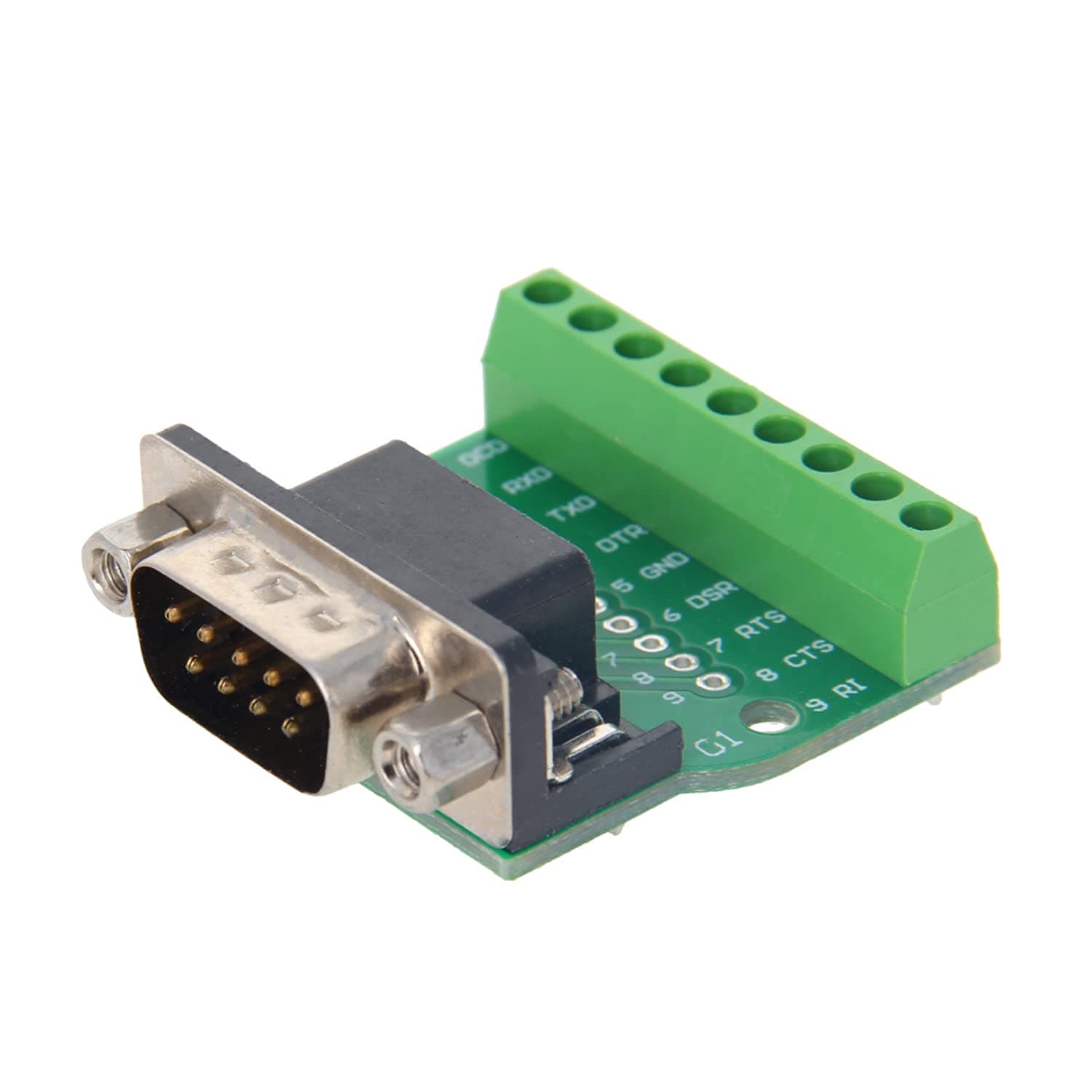 Heyiarbeit DB9 Breakout Board Connector 9 Pin 2 Row RS232/485 Serial Male Port Solder-Free Terminal Block Adapter with Positioning Nut for Automatic Control Equipment Computer Black 1pcs