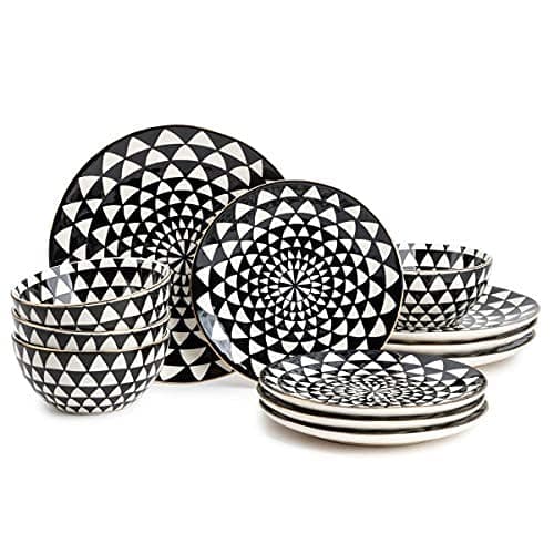 Thyme & Table Dinnerware Black & White Medallion Stoneware, 12 Piece Set (Medallion)