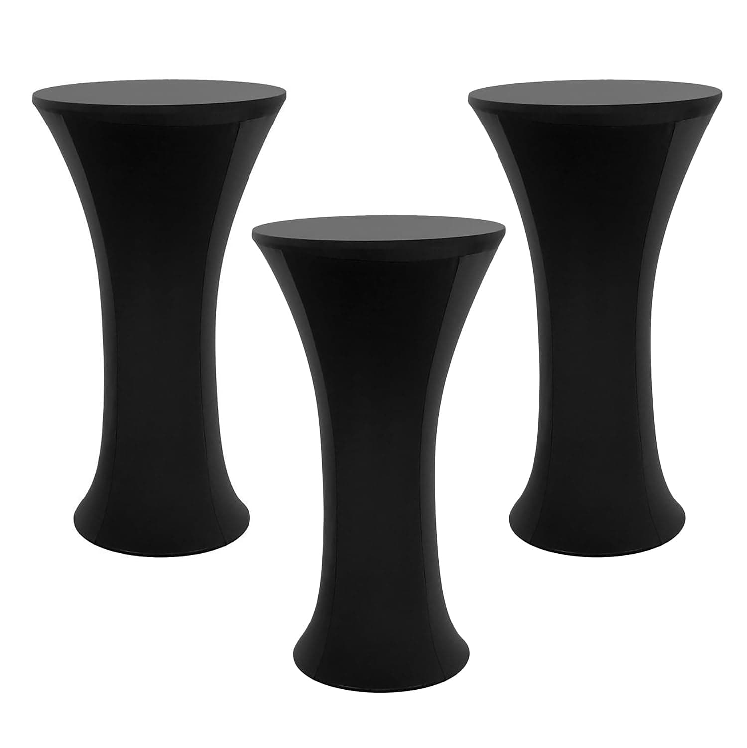 ZoyyJoolye 32x43 Inch Round Fitted Cocktail Table Cover 3PCS Black Spandex Tablecovers Highboy Stretch Tablecloth High Top Table Cloths for Wedding Bars Party Pub Banquet Bistro PTC23D