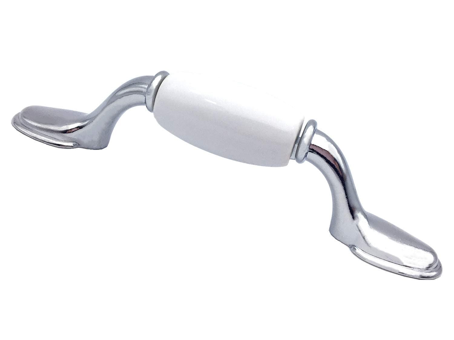 Cabinet Pull Handle Silver White Drawer Knob Ceramic Cabinet Handle Porcelain Dresser Pulls Kitchen Door Handles Hardware (L:4.9" (125 mm)/C-C:3"(76 mm))