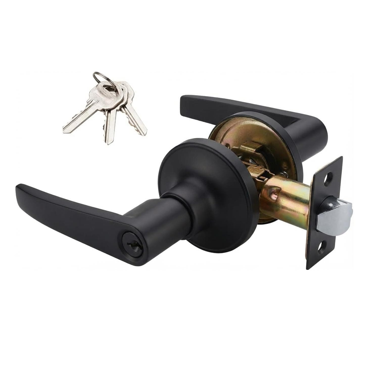 1 Pack of MANREN Lever Keyed Entry Door Lever Handle Lock, Universal Door Knob Hardware, Entrance Version,Black Color (MR802ET-B)