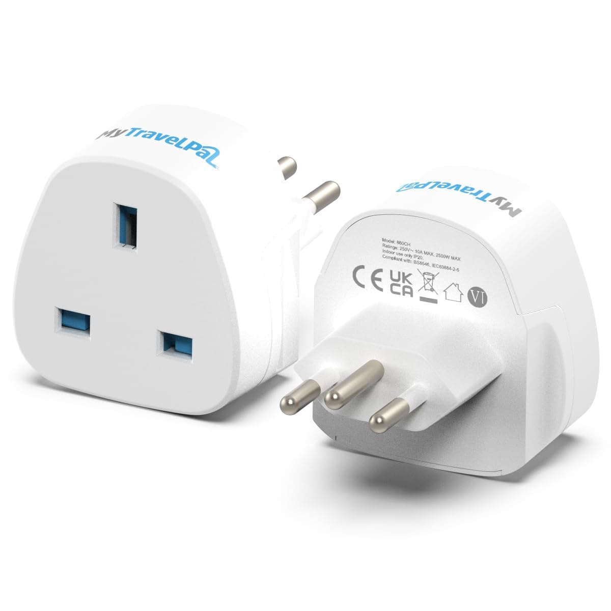 MyTravelPal UK to Switzerland Plug Adapter (2 Pack) | UK Safety Standards