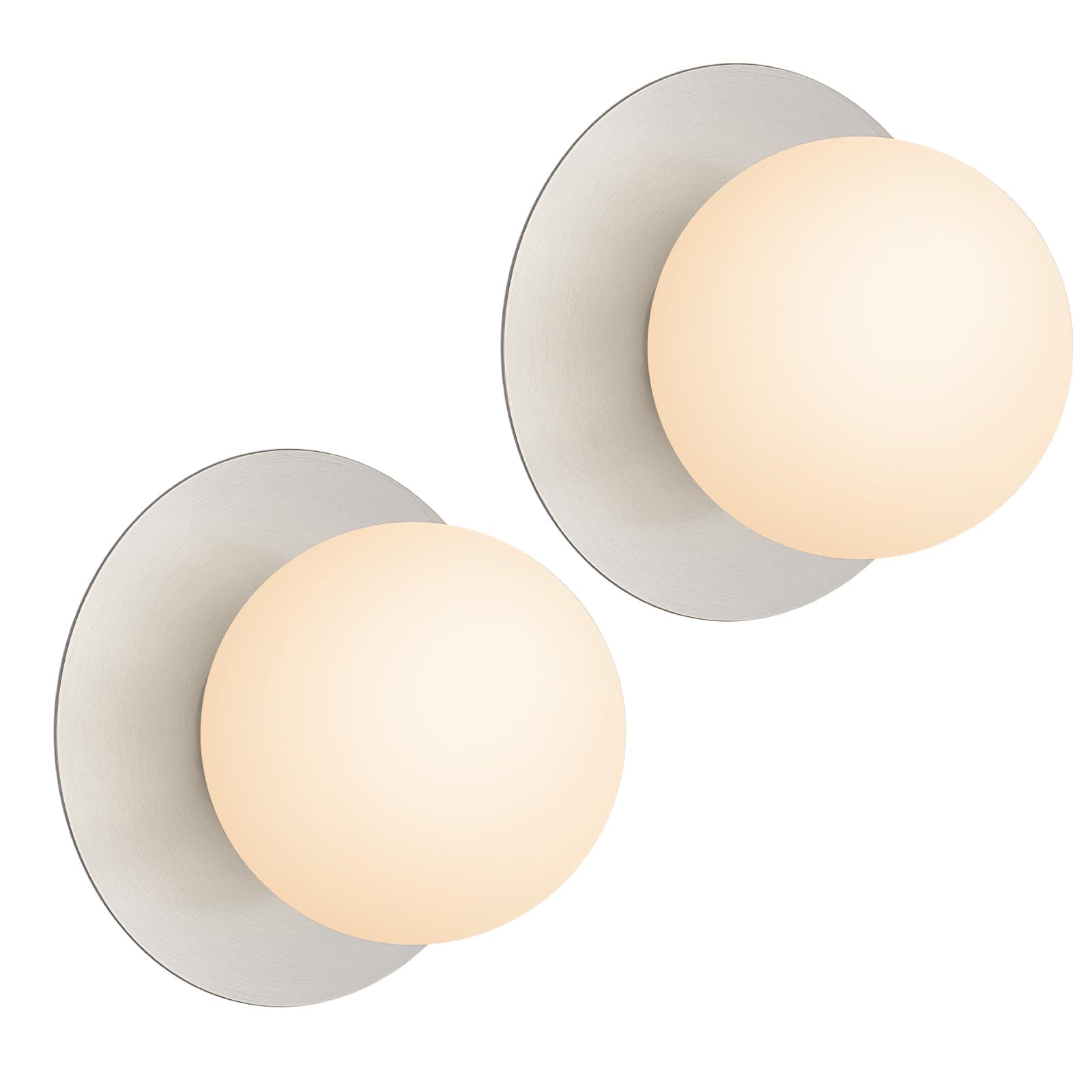 ElilyGiA Mid-Century Wall Sconces 2 Pack Brushed Nickel Modern Globe Sconces Indoor Hardwired Wall Lights for Hallway Office Porch Bedroom Living Room Stairway Ceiling Light Fixture