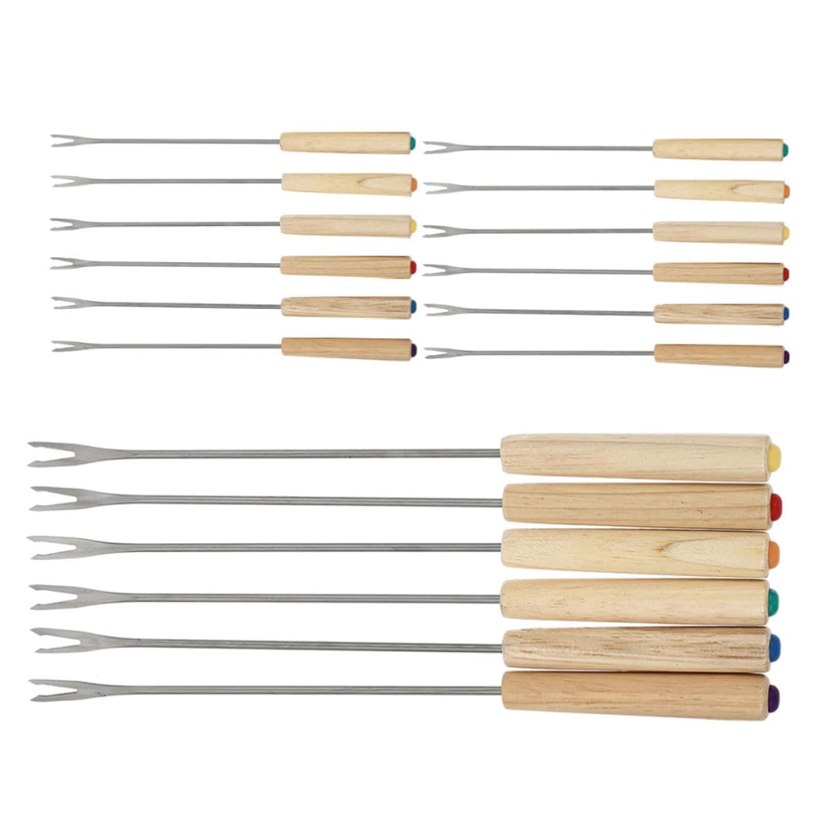 TOPBATHY Fondue Forks Easy Stainless Steel with Wooden Handle 18pcs for Chocolate Dipping and BBQ Parties