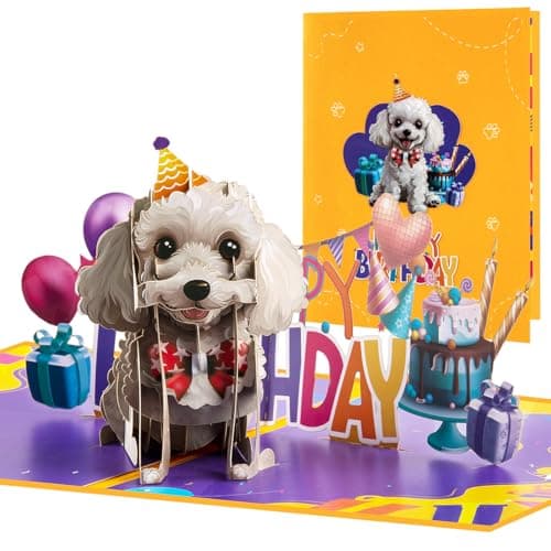 CNLITIHEKA Bonitas tarjetas de cumpleaños emergentes de caniche para mujer, tarjeta de felicitación de aniversario 3D para amantes de los perros, día de la madre, sobre incluido, para todas las