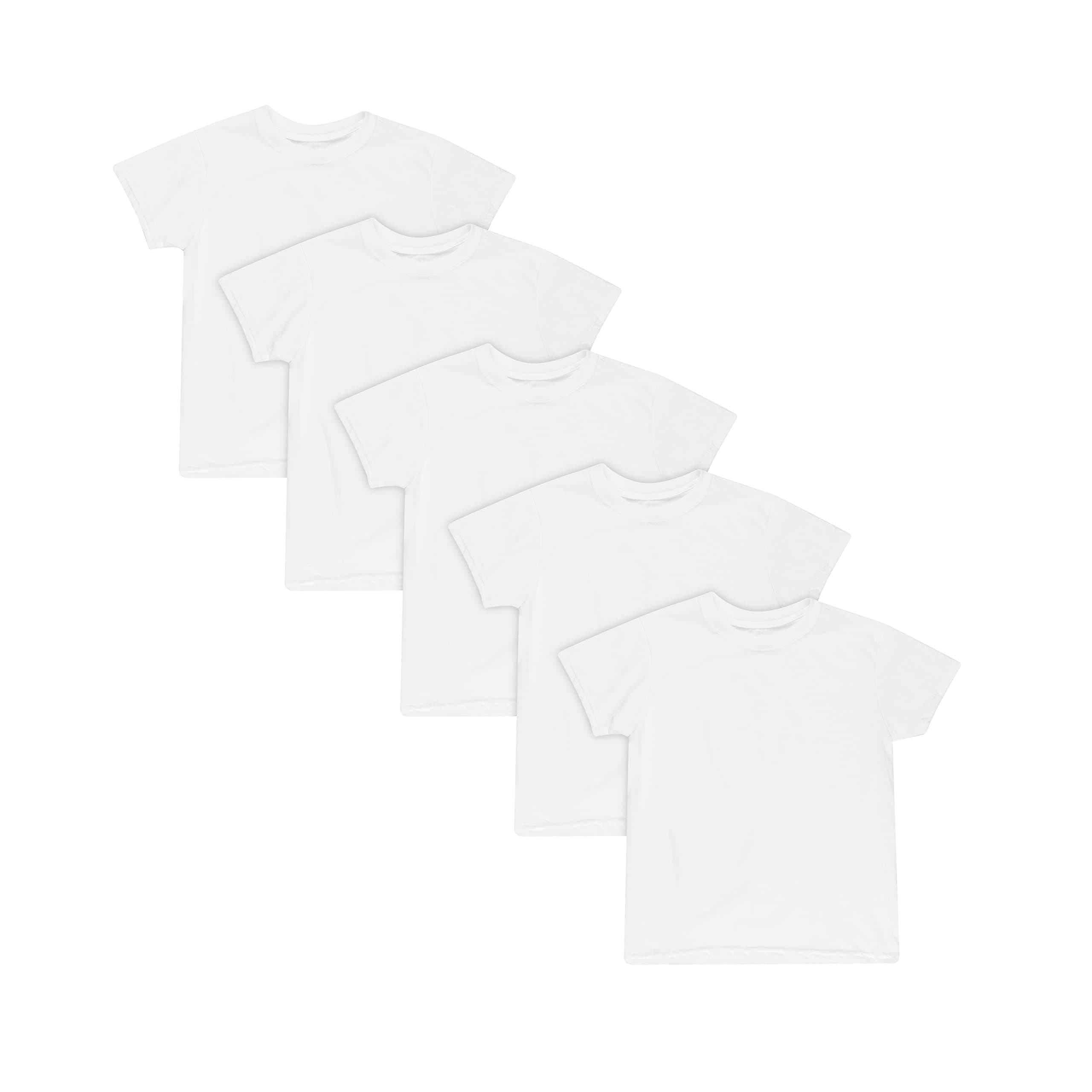 Hanes Boys' Undershirt, EcoSmart Short Sleeve Crew Shirts, Multiple Packs Available, White - 5 Pack, Small