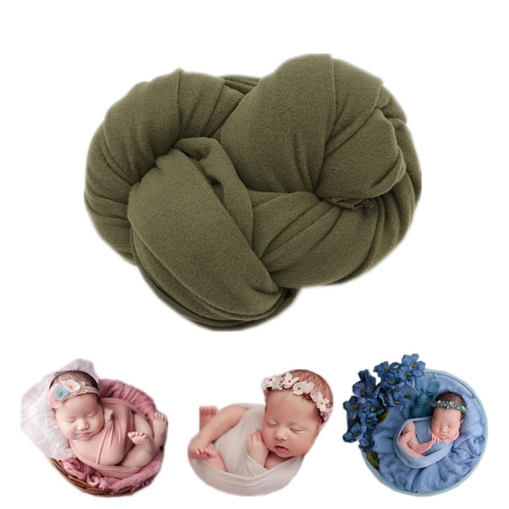 Newborn Baby Photo Props Blanket Stretch Without Wrinkle Wrap Milk Velvet Swaddle for Boys Girls Photography Shoot (Army Green)