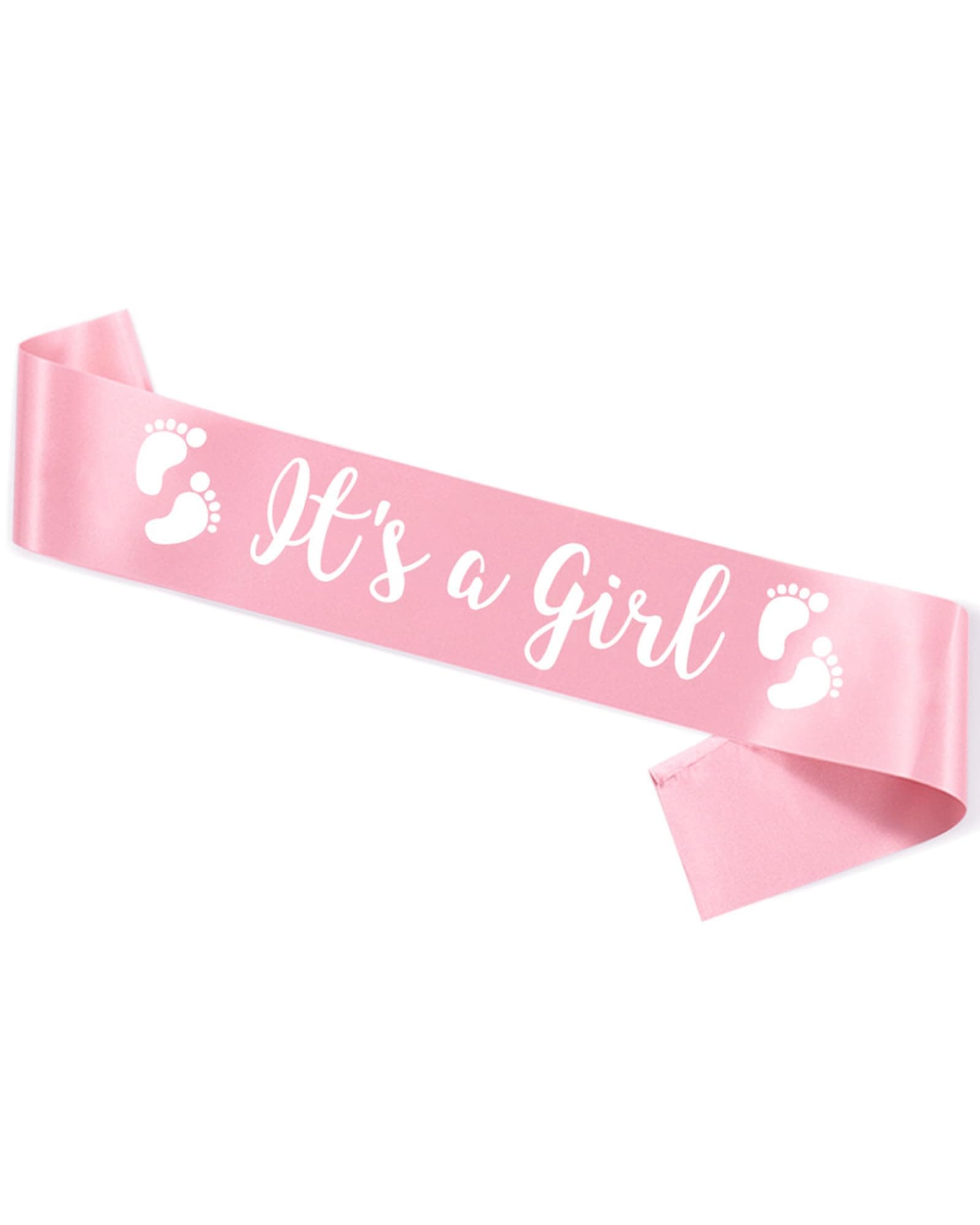 ITS A Girl Sash, Light Pink Satin with White Art Font with Baby Foot, Best Baby Shower for Future Mommy Decorations Mother Gifts, Baby Girl Mom to be Neutral Twins