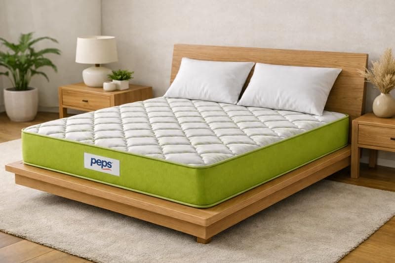 peps Springkoil Ortho Luxe 10 Inch Pocket Spring Latex Foam Mattress | Zero Disturbance™ | Anti-Microbial Multi-Layered Comfort | Queen Size (78X60 Inches) | 10-Year Warranty