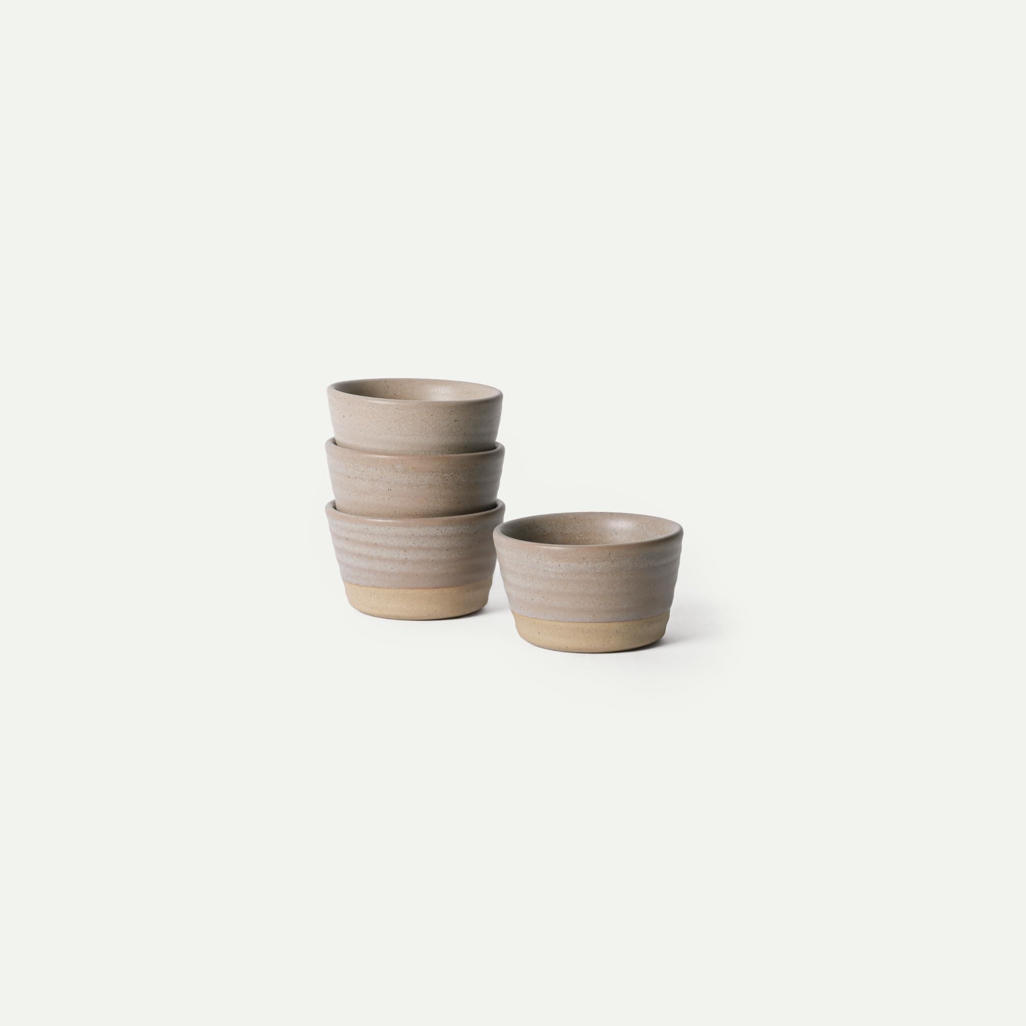 Mora Mini Ramekins Set of 4, 8oz Ceramic Pottery Baking Dishes - Microwave, Oven and Dishwasher Safe - Mushroom