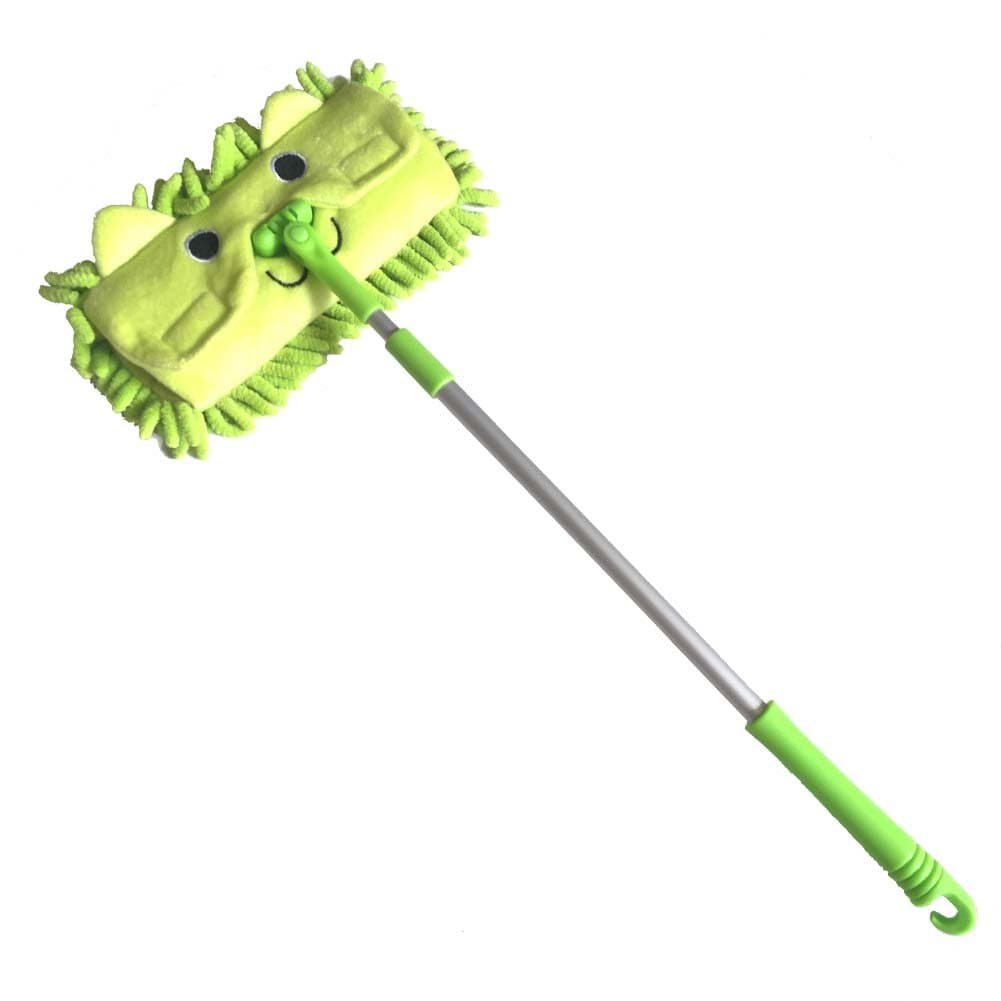 Xifando Mini Microfiber Chenille Cartoon Flat Dust Mop for Children,Detachable,360 Degree Rotation, Extension-Type (Green)