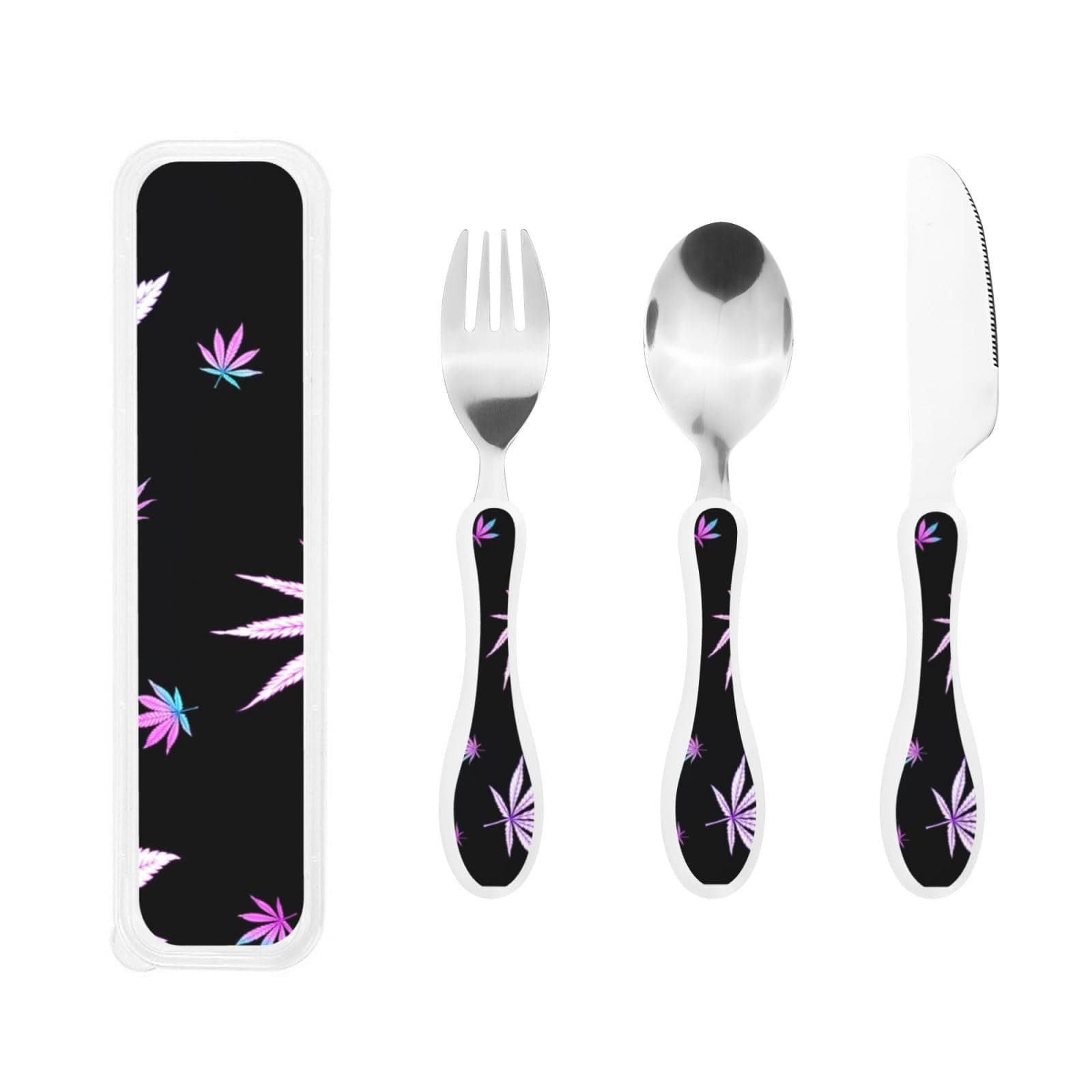 Marijuana Weed Cannabis Leaves Compact And Portable Gourd Handle Knife Fork Spoon Three Piece Set