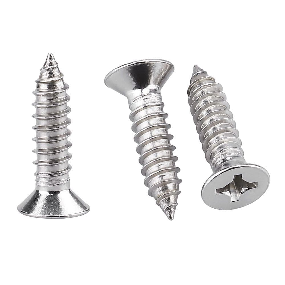 100 Pack #6 x 3/8" Flat Head Phillips Self Tapping Screws, 18-8 Stainless Steel 304, Countersunk Sheet Metal & Wood Screws, Corrosion Resistant Fasteners