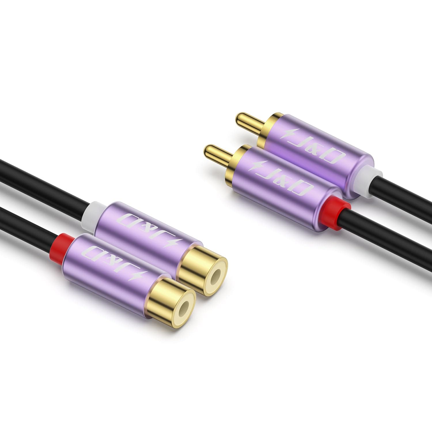 J&D RCA Cable, Gold Plated 2 RCA Male to Female Stereo Audio Extension Cable Purple Aluminum Alloy Shell for Mixer Amplifier Speaker, 9 Feet/2.7 M
