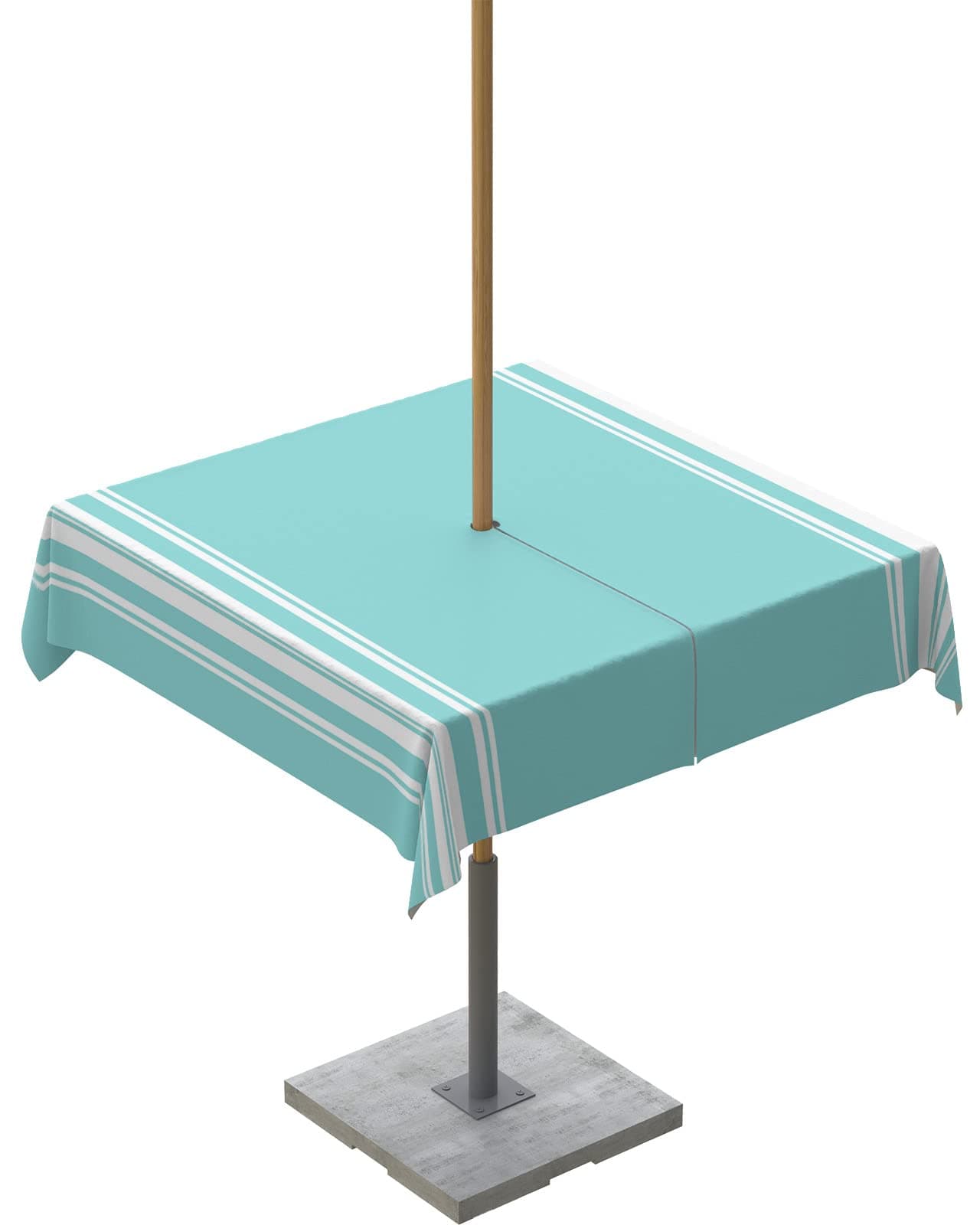 QueenKer Outdoor Tablecloth with Umbrella Hole, Farmhouse Teal White Stripe Square Tables Waterproof Tabletop Collection for Patio, Garden, Picnic, Camping, Dining 54 x 54 inch