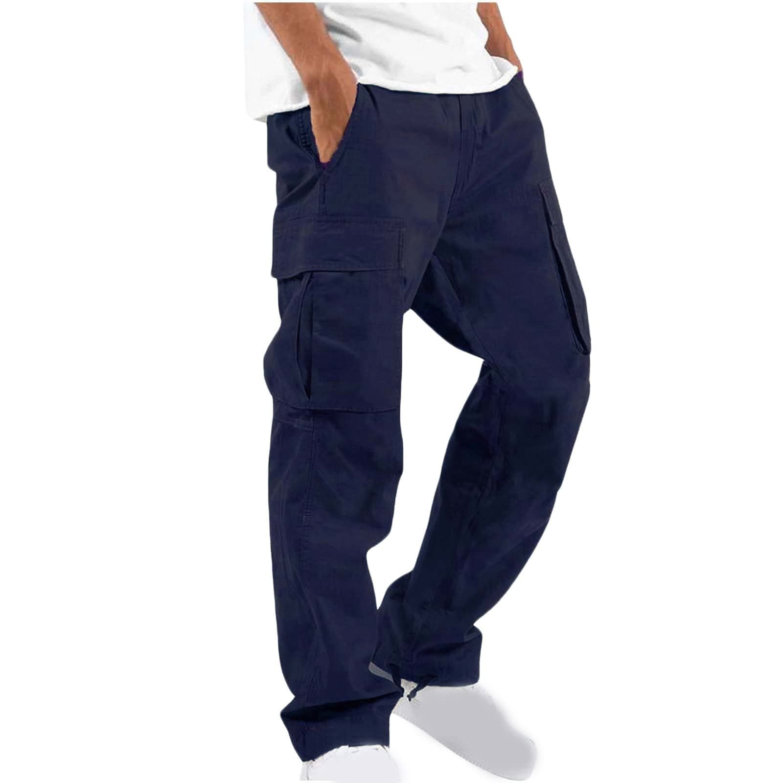 Cargo Pants for Men Baggy Big and Tall Linen Drawstring Sweatpants Casual Hiking Jogger Athletic Straight Pant Pocket Lounge Pants with Pockets Navy 5X